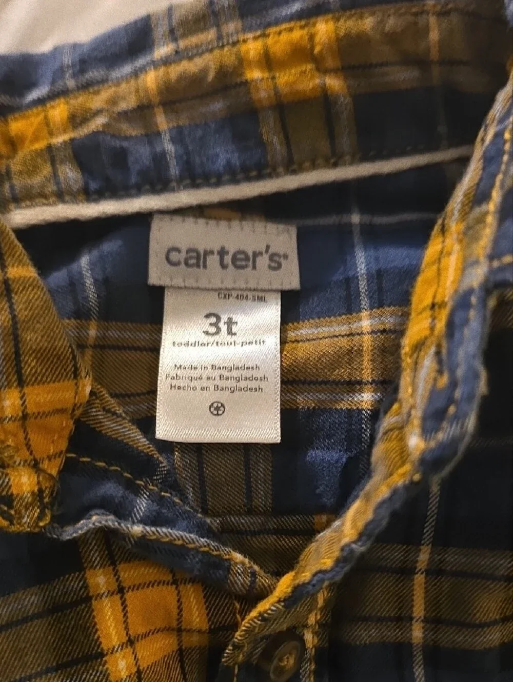 Carter's Navy and Yellow Plaid Casual Button-Down Shirt 3T